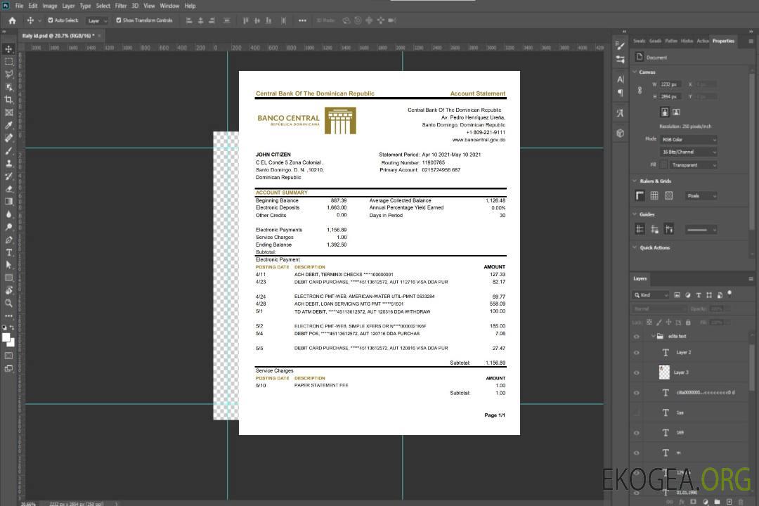 Modèle de relevé bancaire de la Banque centrale de la République dominicaine de la République dominicaine au format Excel et PDF template